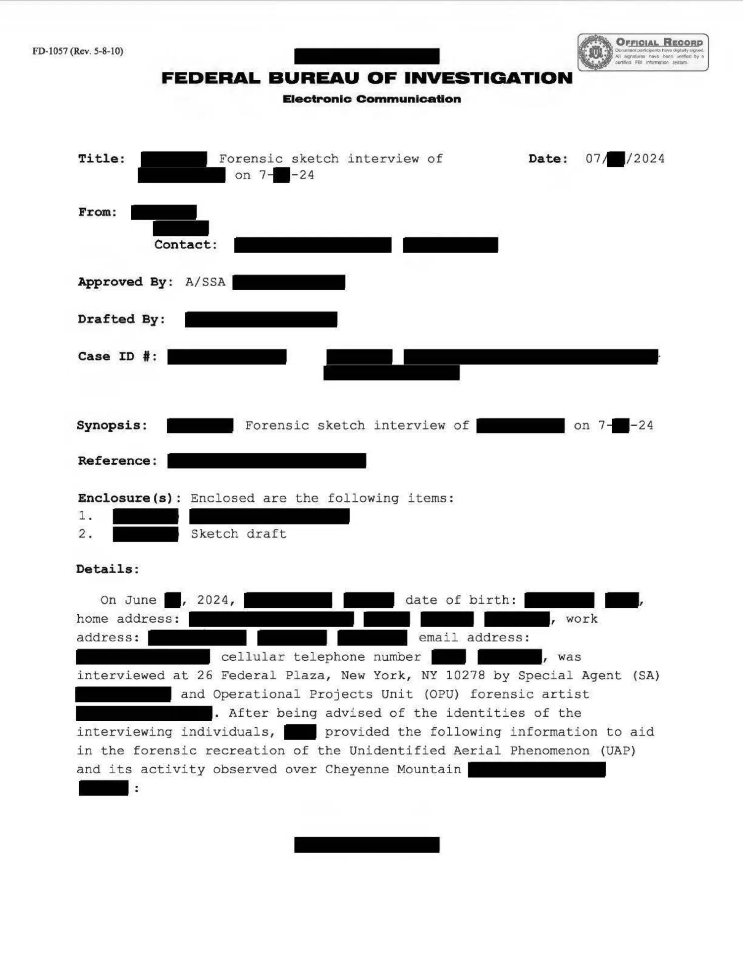 FBI witness statement for a Colorado Springs incident rendering, 2022 — opening source page