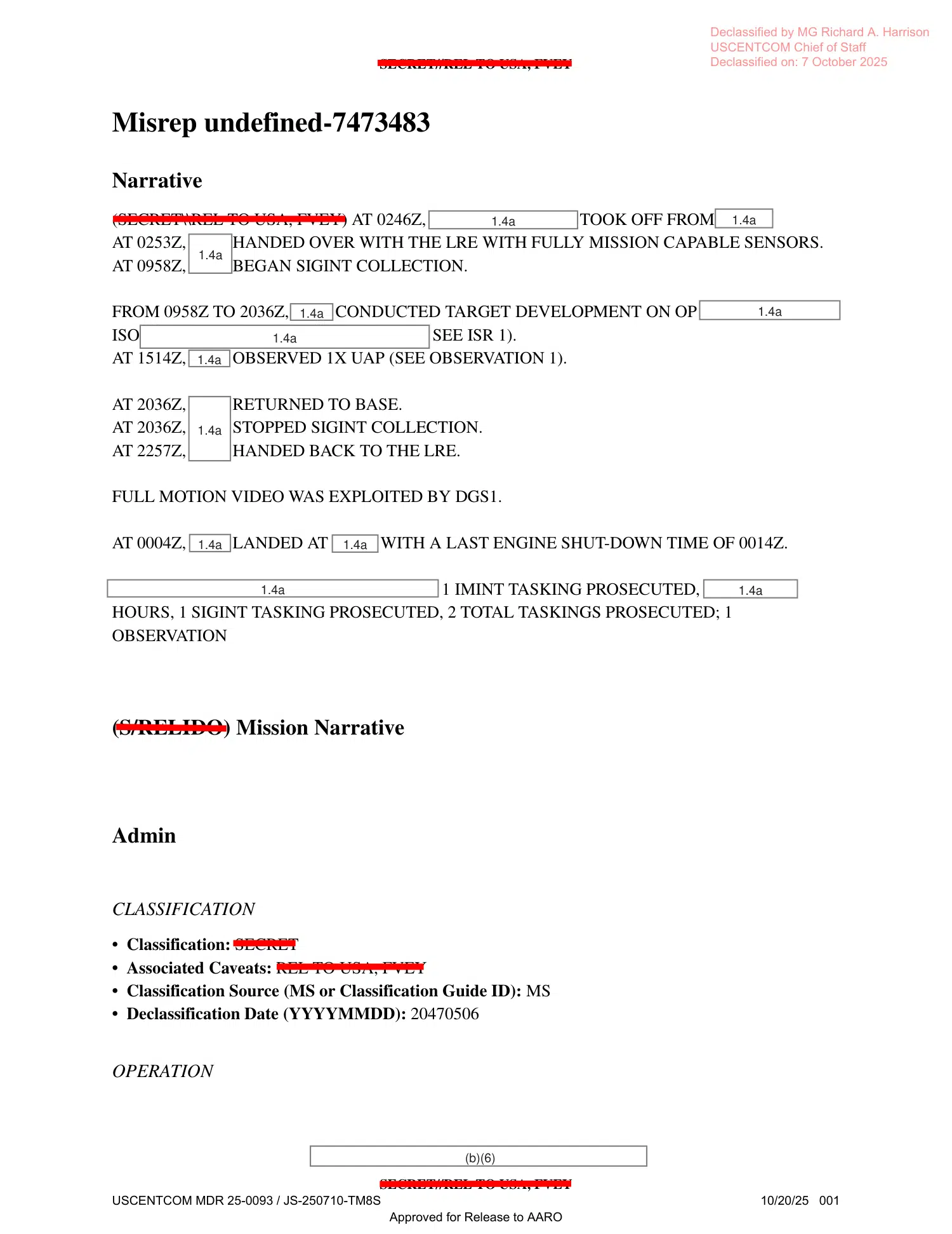UAP mission report: possible missile and birds, Middle East, May 2022 — opening source page