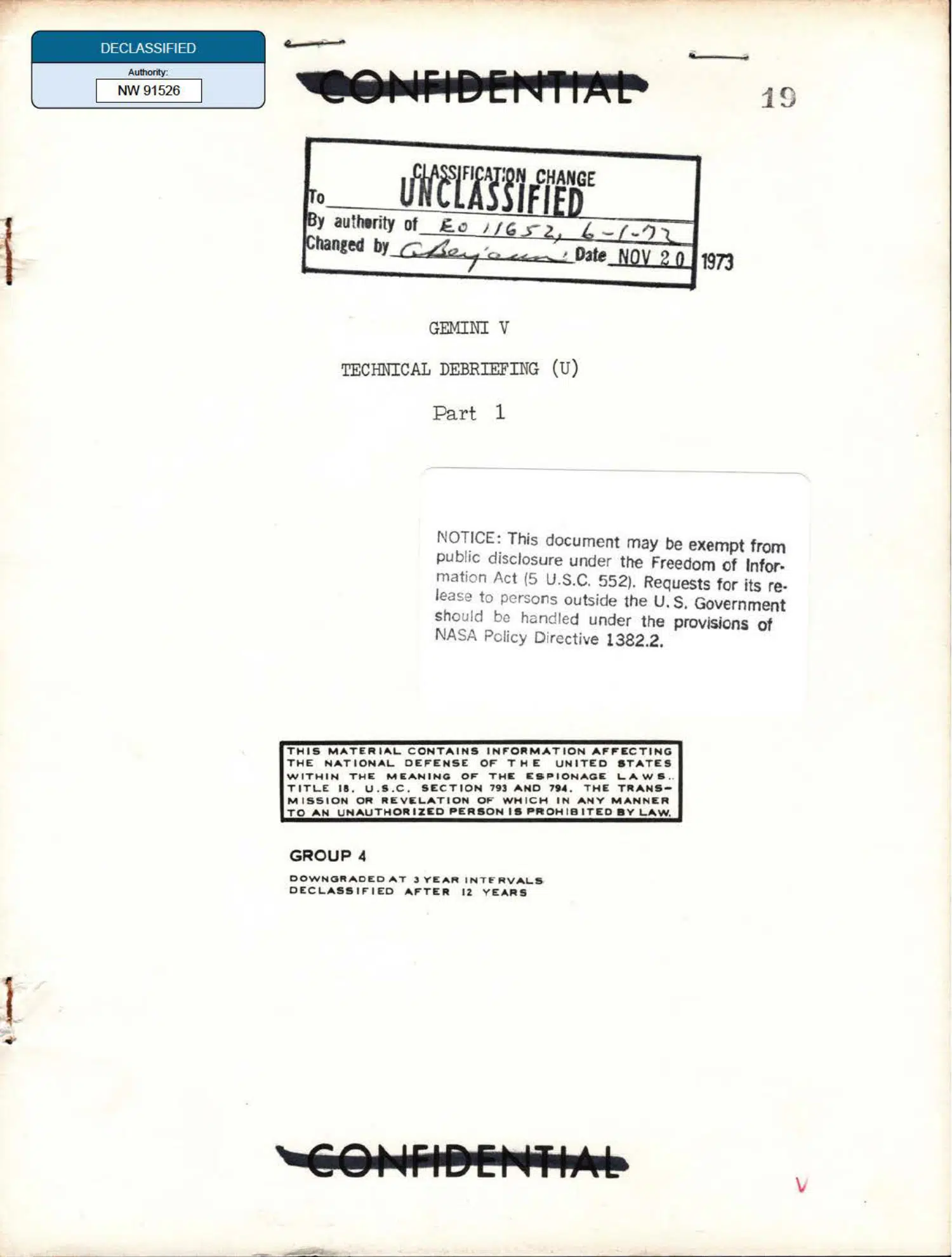 Gemini 5 technical debriefing, Part I, 1965 — opening source page