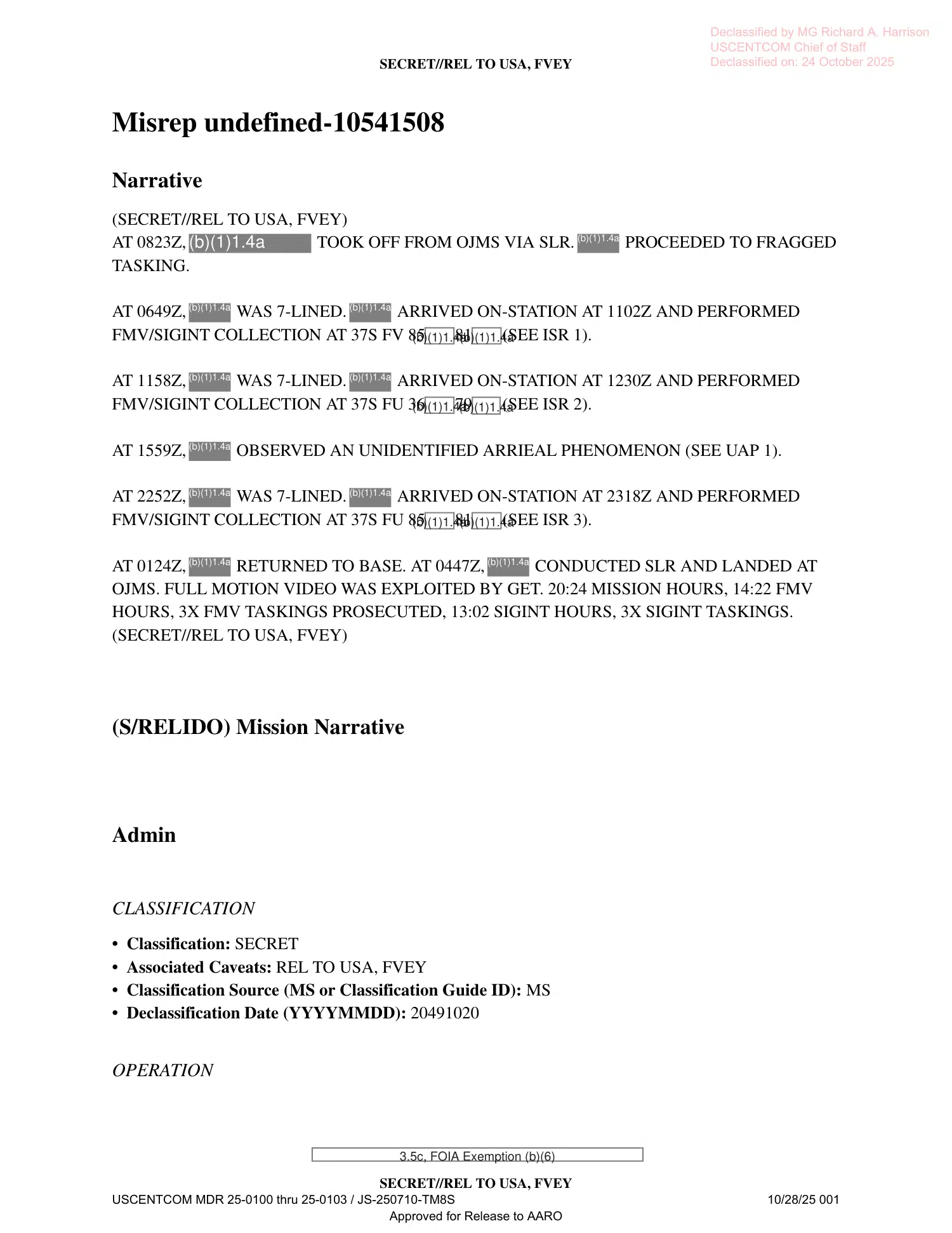 UAP mission report: light and glare on a video feed, Syria, October 2024 — opening source page