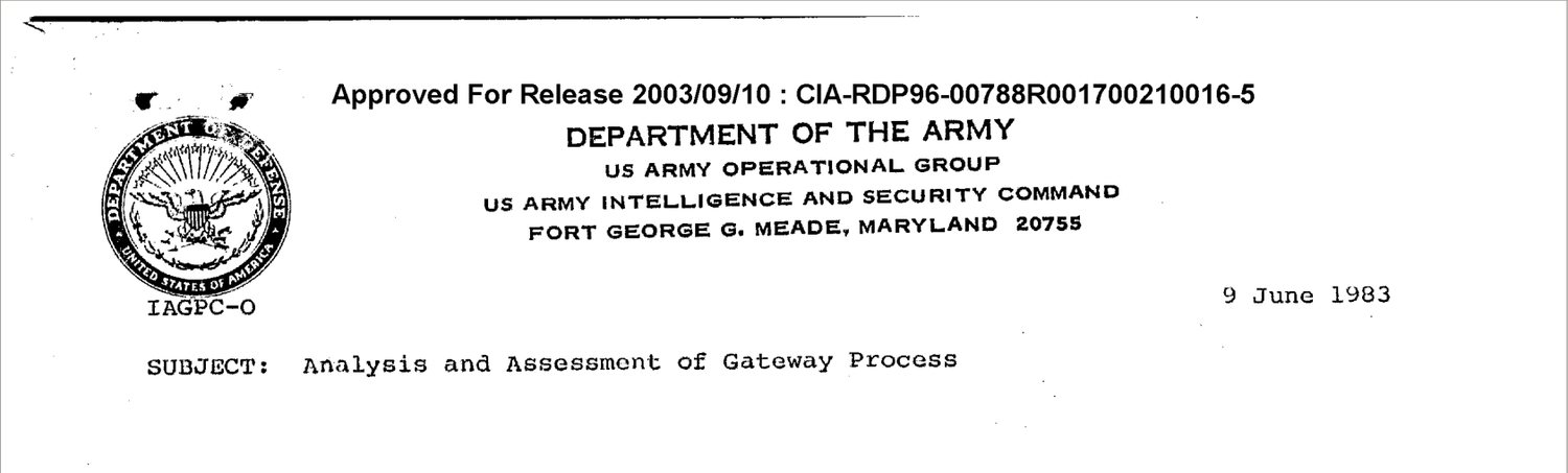The memorandum's letterhead: Department of the Army seal, US Army
      Intelligence and Security Command, Fort George G. Meade, 9 June 1983