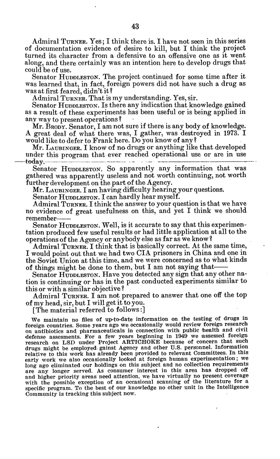 Project MKULTRA, the CIA's Program of Research in Behavioral Modification — source page 47, facsimile of the released scan