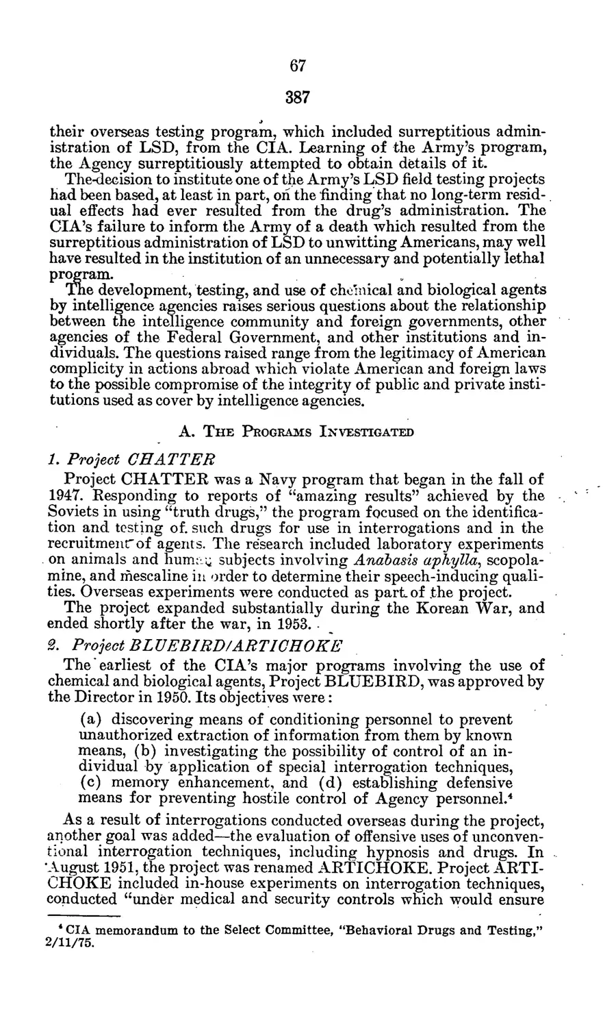 Project MKULTRA, the CIA's Program of Research in Behavioral Modification — source page 70, facsimile of the released scan
