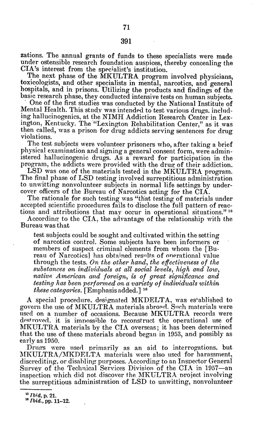 Project MKULTRA, the CIA's Program of Research in Behavioral Modification — source page 74, facsimile of the released scan