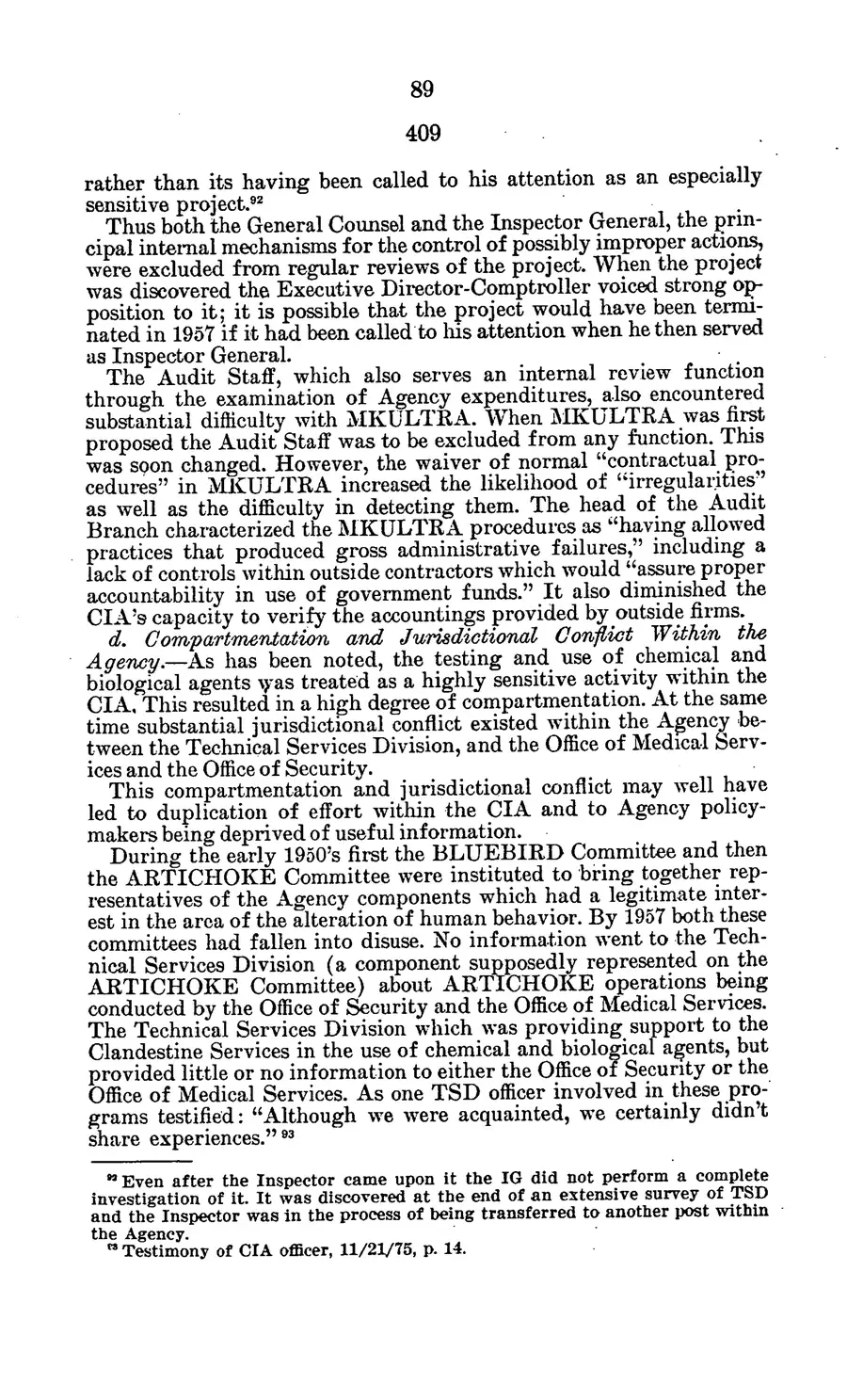 Project MKULTRA, the CIA's Program of Research in Behavioral Modification — source page 92, facsimile of the released scan