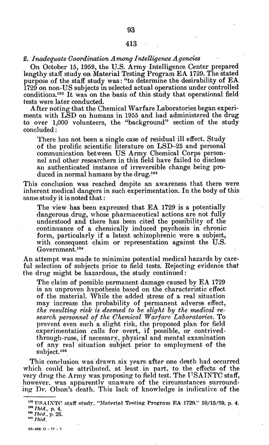 Project MKULTRA, the CIA's Program of Research in Behavioral Modification — source page 96, facsimile of the released scan