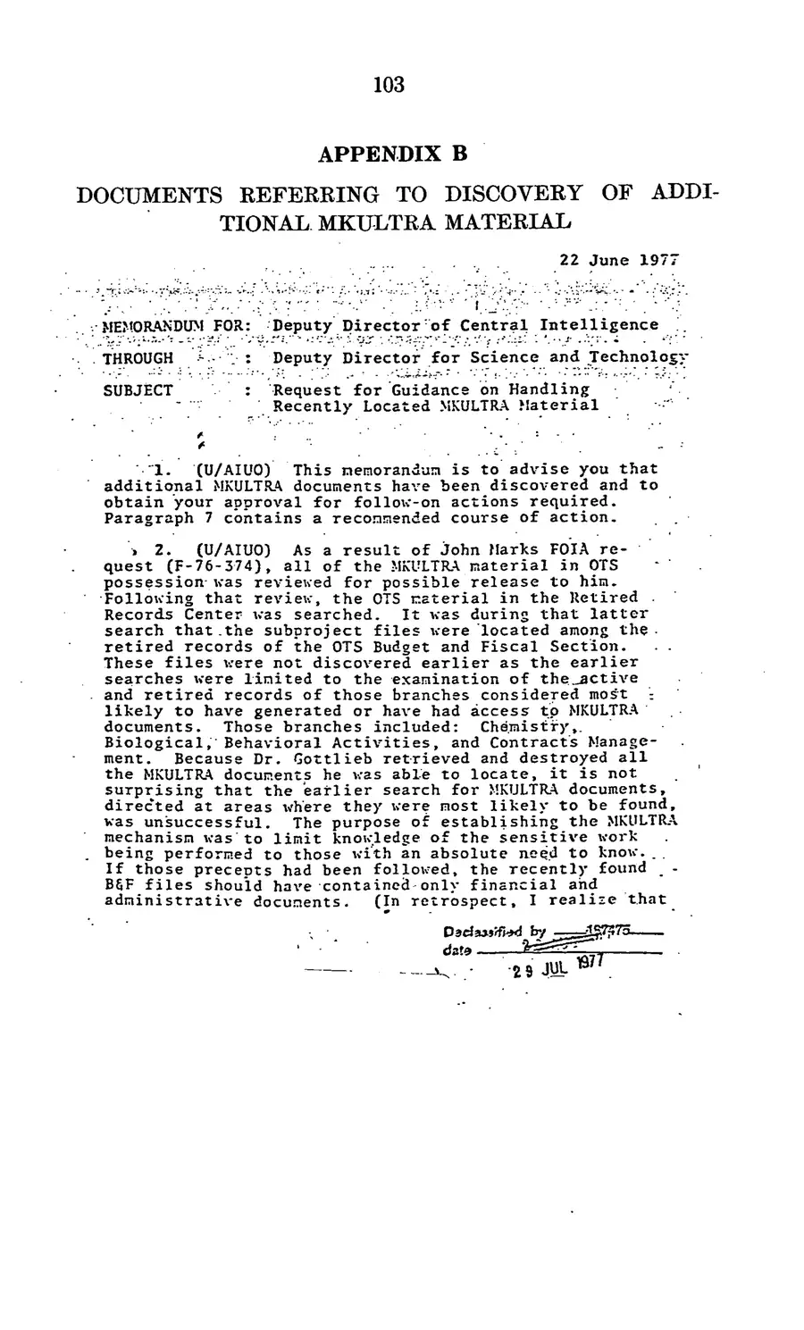 Project MKULTRA, the CIA's Program of Research in Behavioral Modification — source page 106, facsimile of the released scan