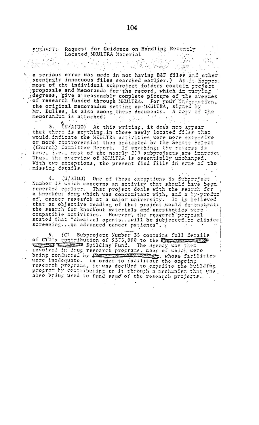 Project MKULTRA, the CIA's Program of Research in Behavioral Modification — source page 107, facsimile of the released scan