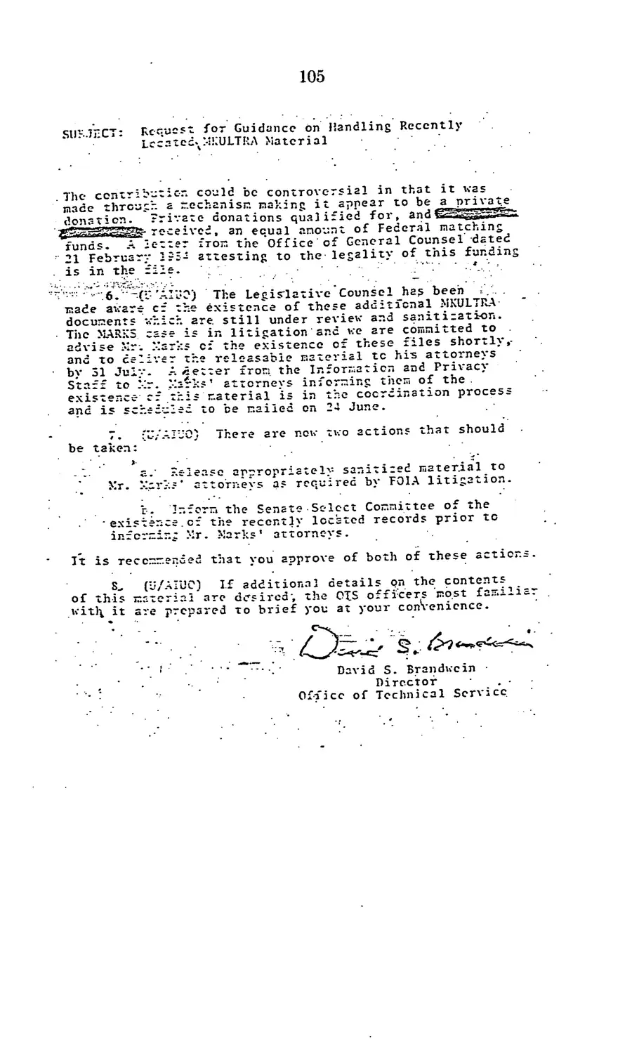 Project MKULTRA, the CIA's Program of Research in Behavioral Modification — source page 108, facsimile of the released scan