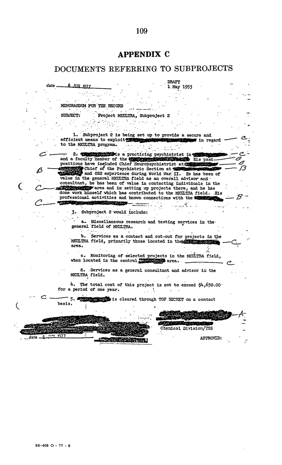 Project MKULTRA, the CIA's Program of Research in Behavioral Modification — source page 111, facsimile of the released scan