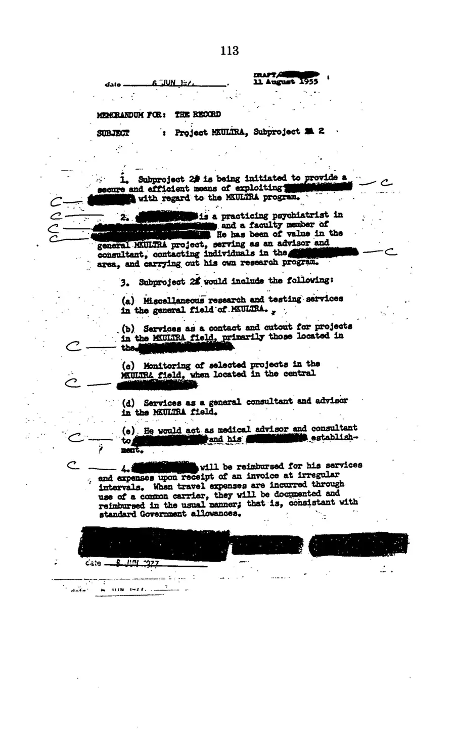 Project MKULTRA, the CIA's Program of Research in Behavioral Modification — source page 115, facsimile of the released scan