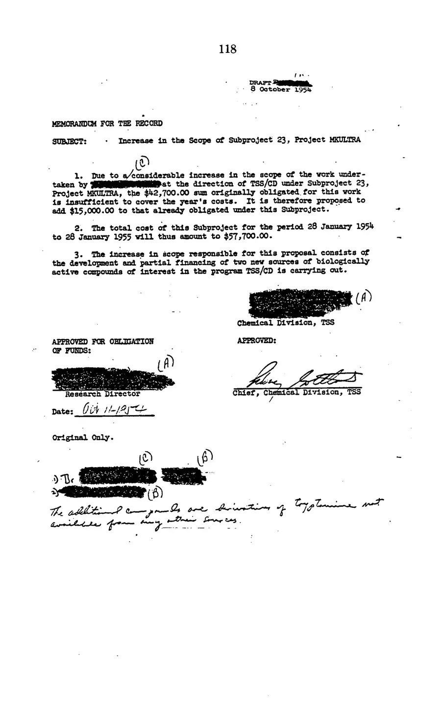 Project MKULTRA, the CIA's Program of Research in Behavioral Modification — source page 120, facsimile of the released scan