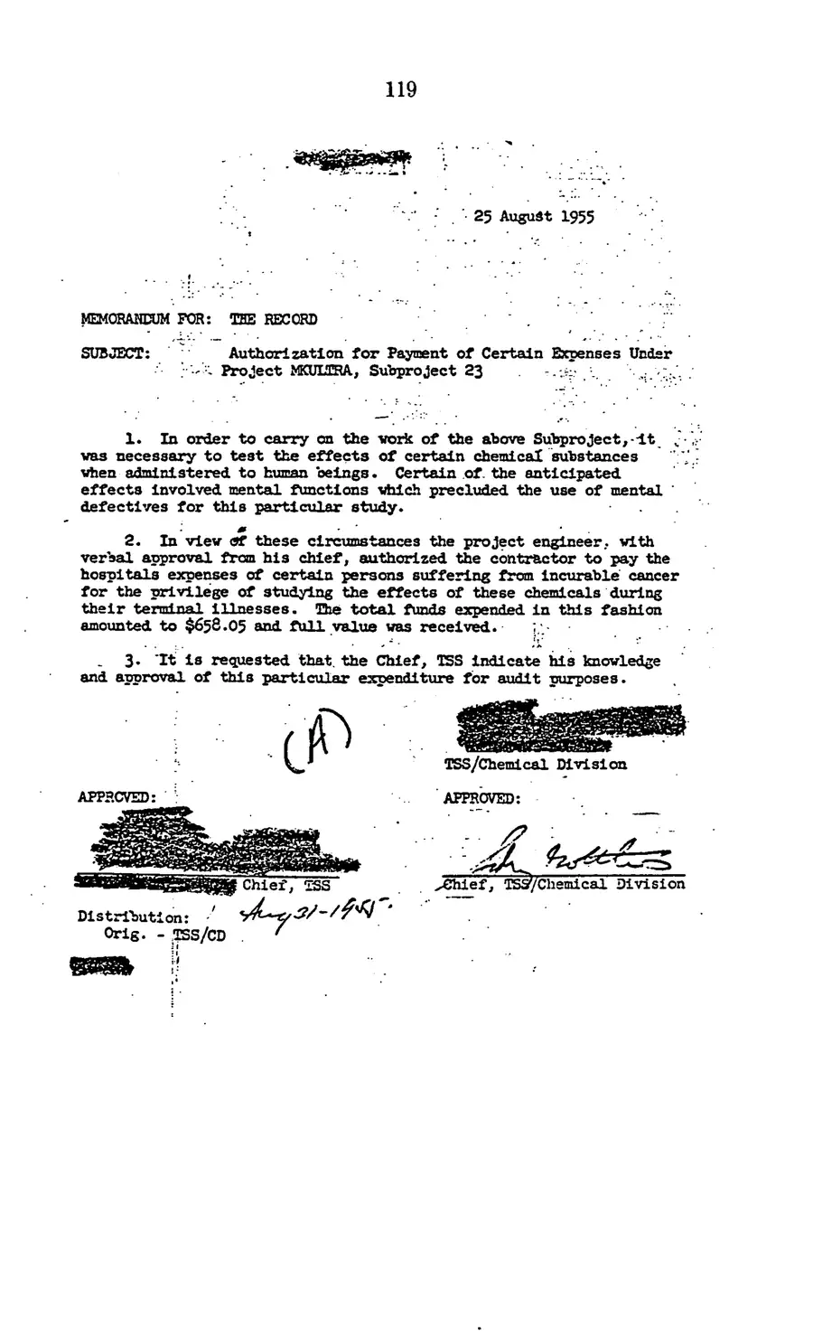 Project MKULTRA, the CIA's Program of Research in Behavioral Modification — source page 121, facsimile of the released scan