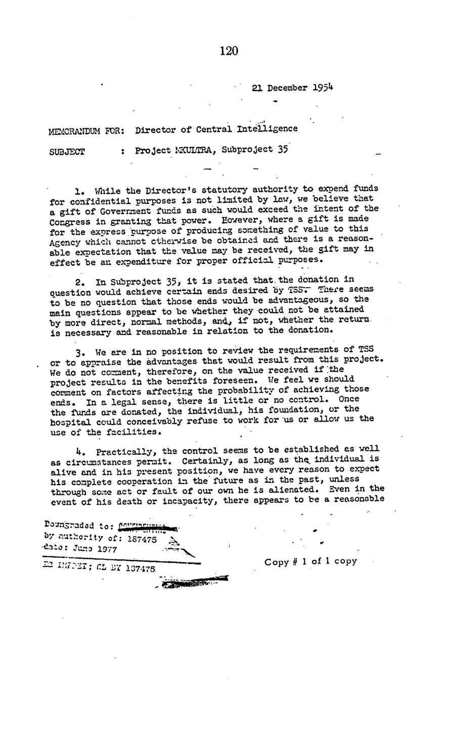 Project MKULTRA, the CIA's Program of Research in Behavioral Modification — source page 122, facsimile of the released scan
