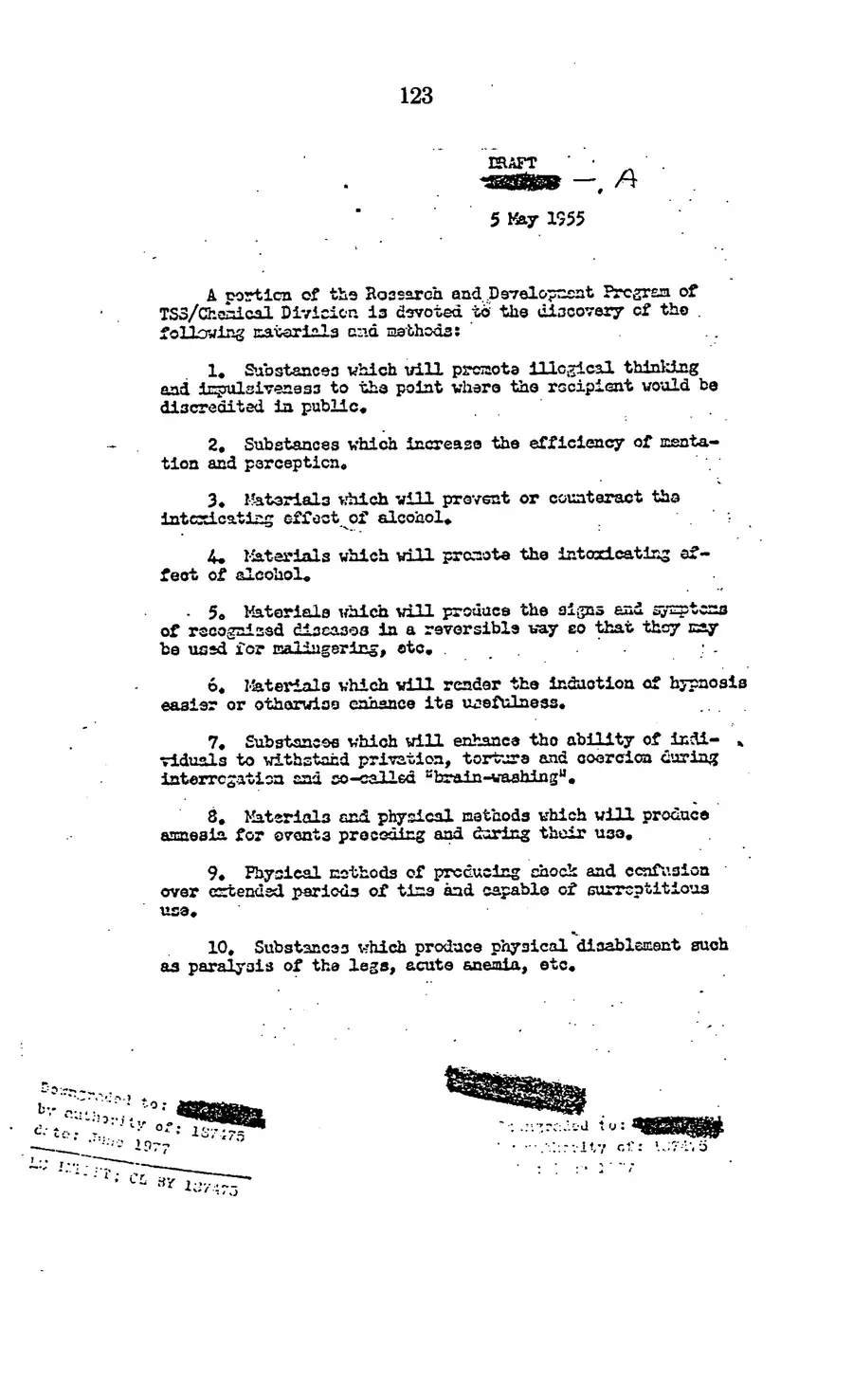 Project MKULTRA, the CIA's Program of Research in Behavioral Modification — source page 125, facsimile of the released scan