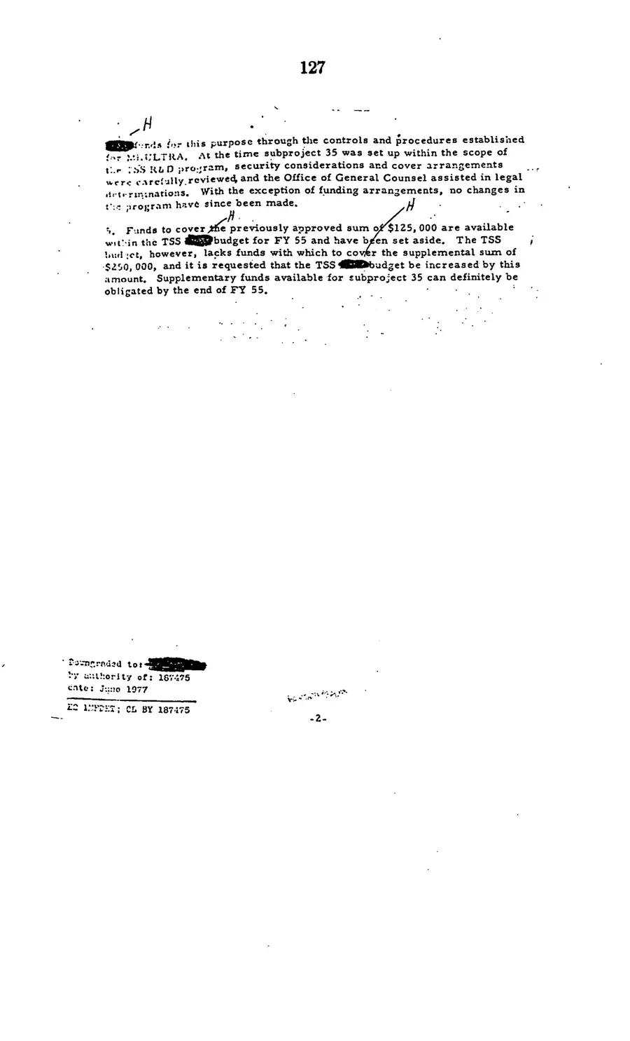 Project MKULTRA, the CIA's Program of Research in Behavioral Modification — source page 129, facsimile of the released scan