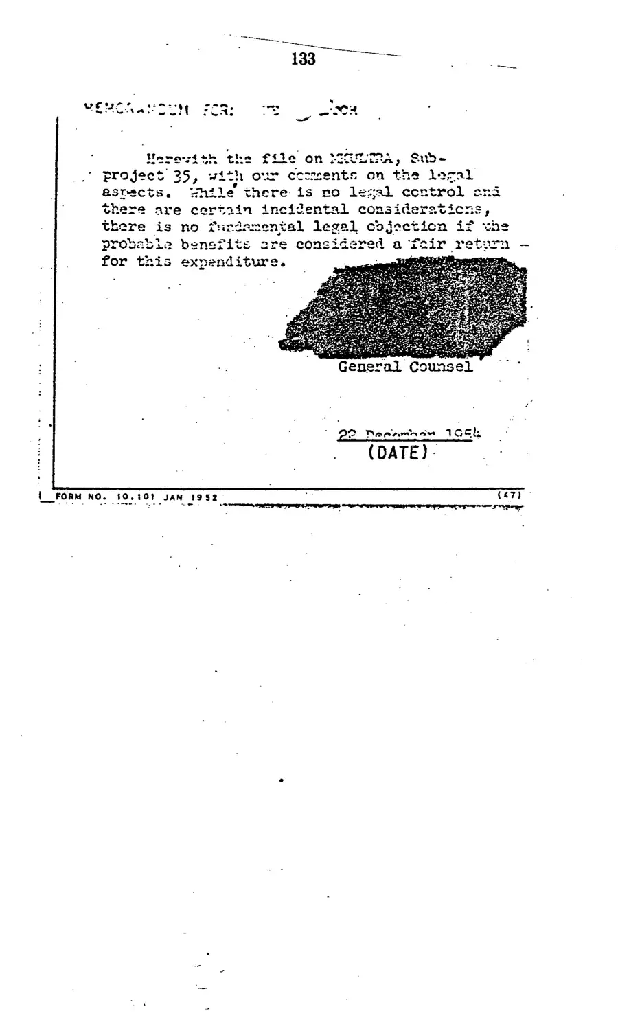 Project MKULTRA, the CIA's Program of Research in Behavioral Modification — source page 135, facsimile of the released scan