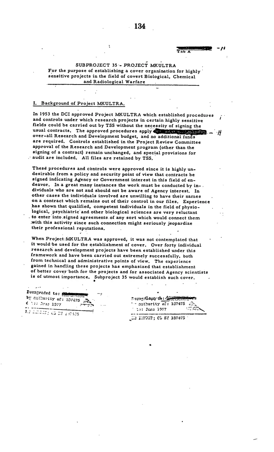 Project MKULTRA, the CIA's Program of Research in Behavioral Modification — source page 136, facsimile of the released scan