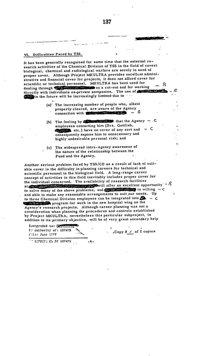 Project MKULTRA, the CIA's Program of Research in Behavioral Modification — source page 139, facsimile of the released scan