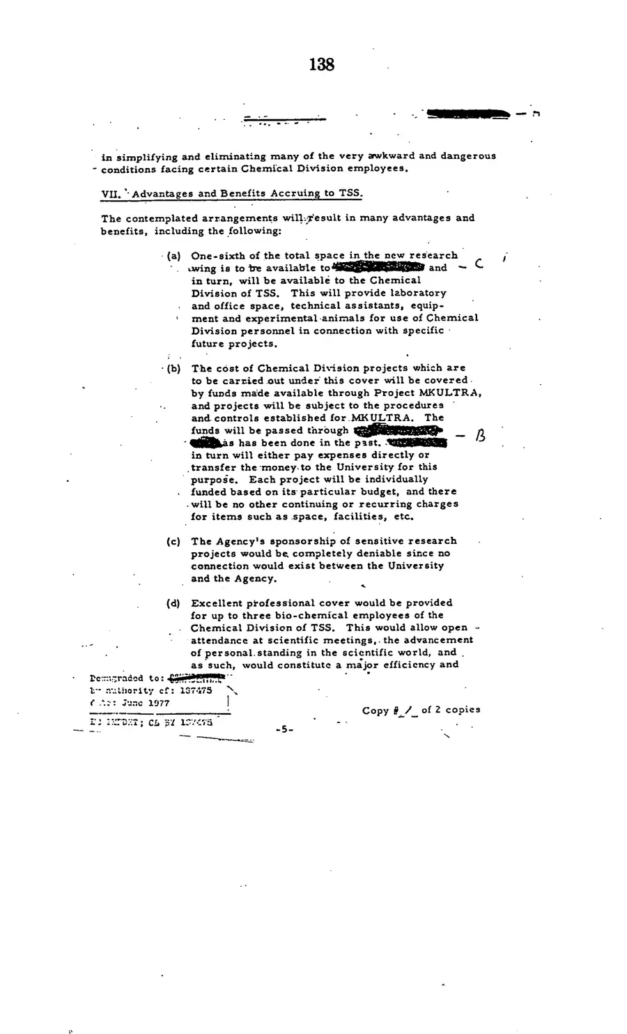 Project MKULTRA, the CIA's Program of Research in Behavioral Modification — source page 140, facsimile of the released scan