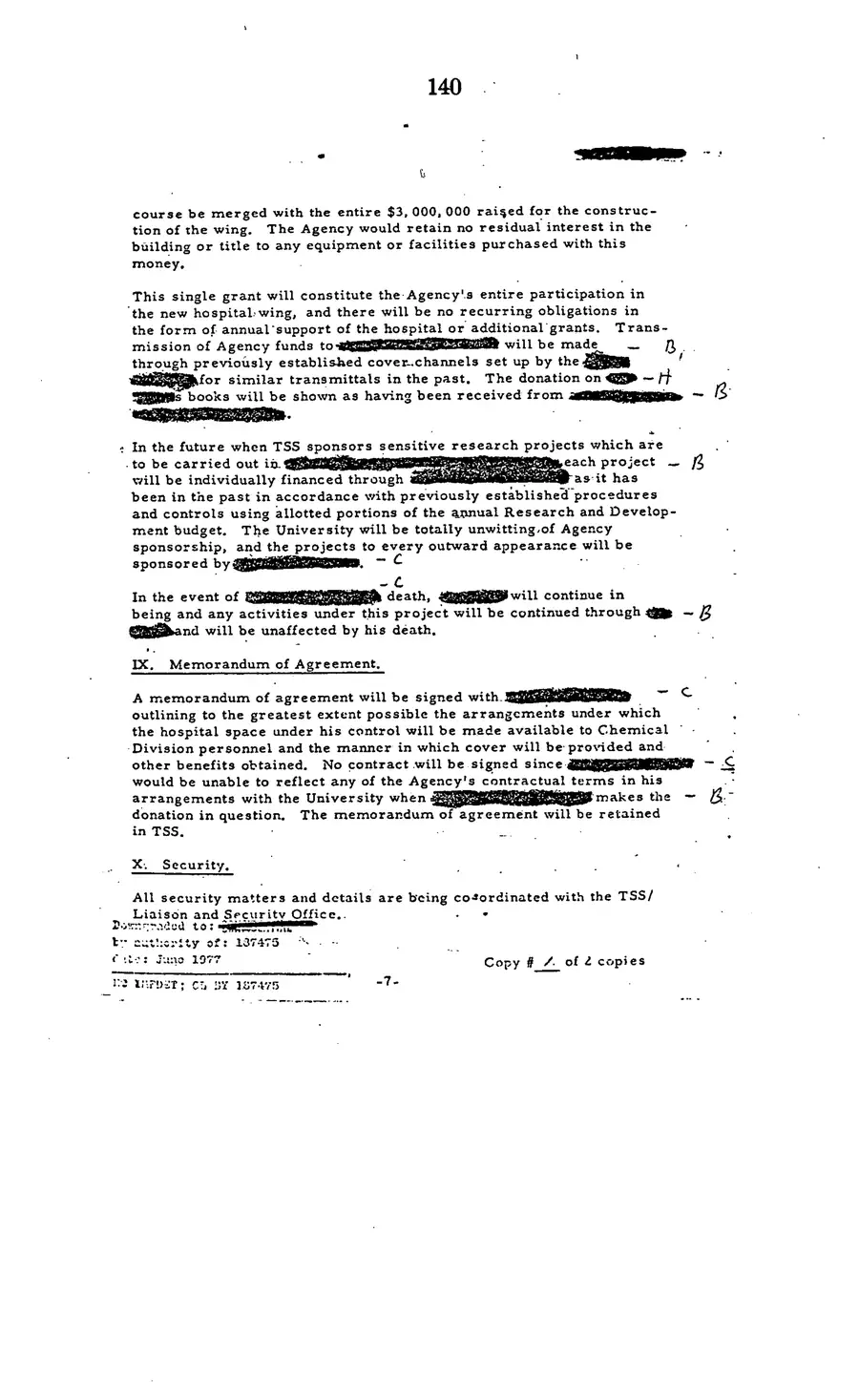 Project MKULTRA, the CIA's Program of Research in Behavioral Modification — source page 142, facsimile of the released scan