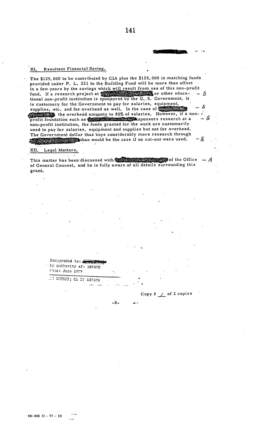 Project MKULTRA, the CIA's Program of Research in Behavioral Modification — source page 143, facsimile of the released scan