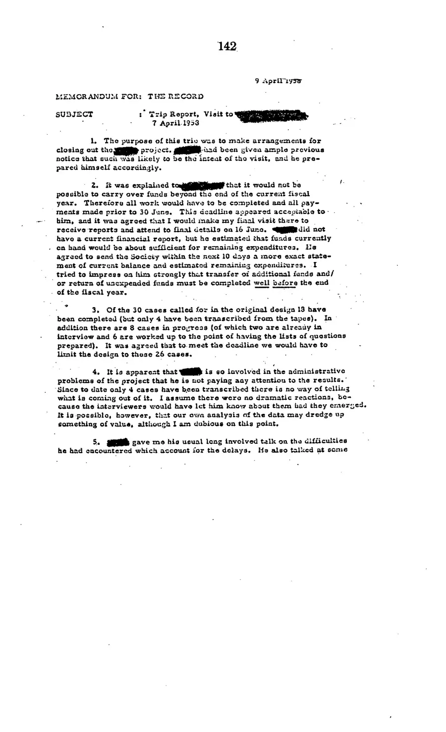 Project MKULTRA, the CIA's Program of Research in Behavioral Modification — source page 144, facsimile of the released scan