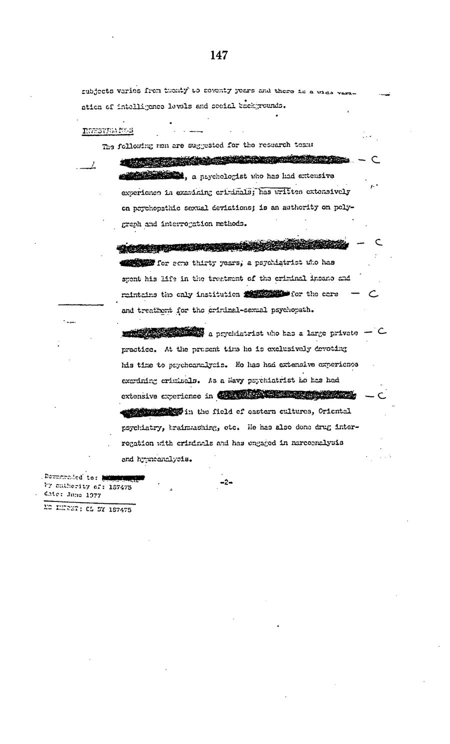 Project MKULTRA, the CIA's Program of Research in Behavioral Modification — source page 149, facsimile of the released scan
