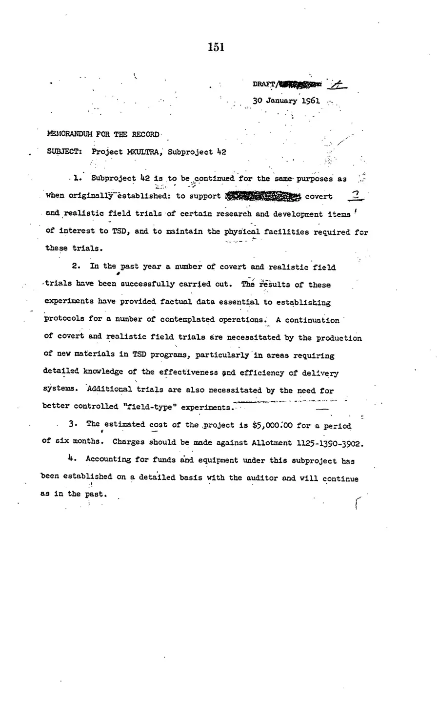 Project MKULTRA, the CIA's Program of Research in Behavioral Modification — source page 153, facsimile of the released scan
