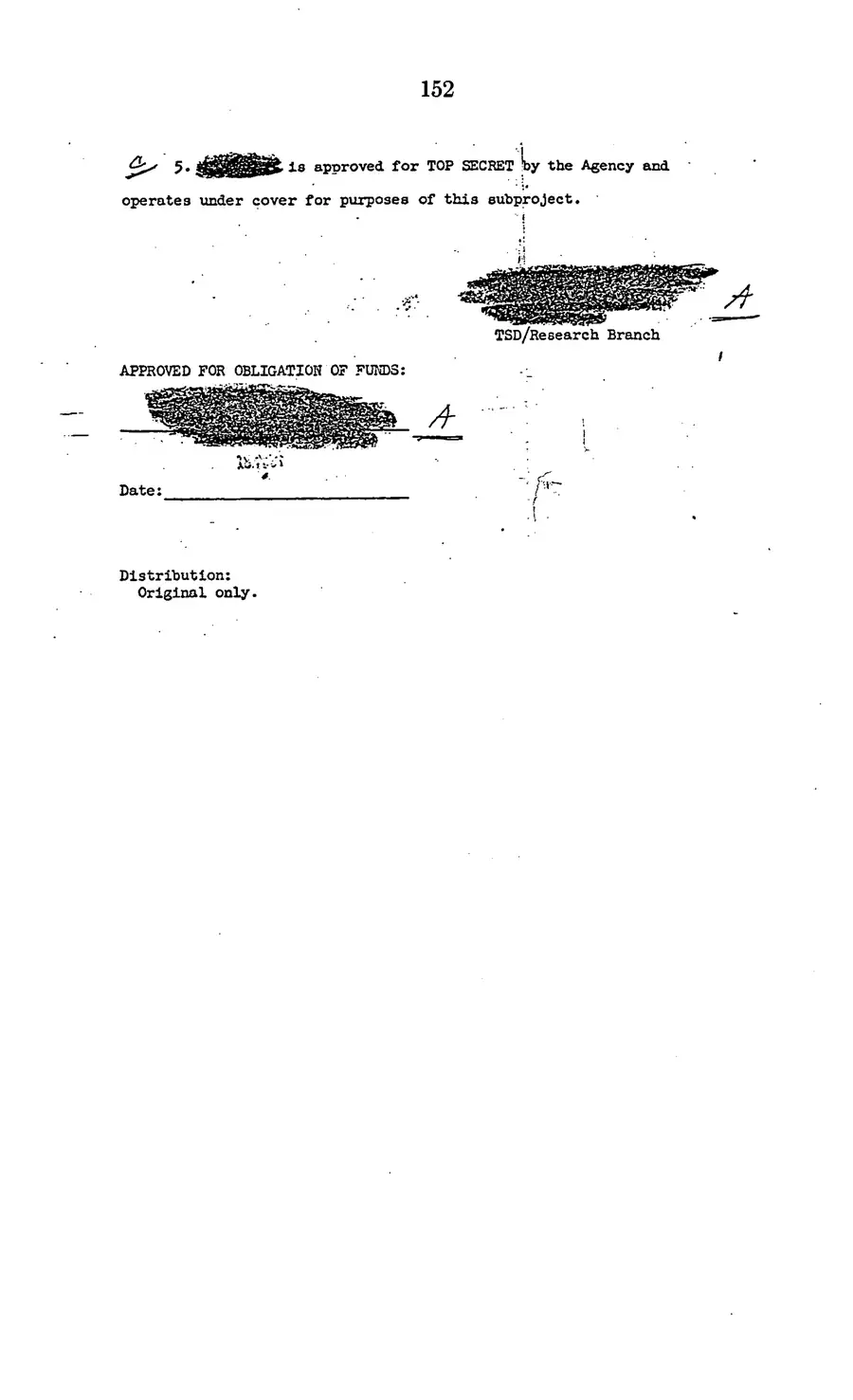 Project MKULTRA, the CIA's Program of Research in Behavioral Modification — source page 154, facsimile of the released scan