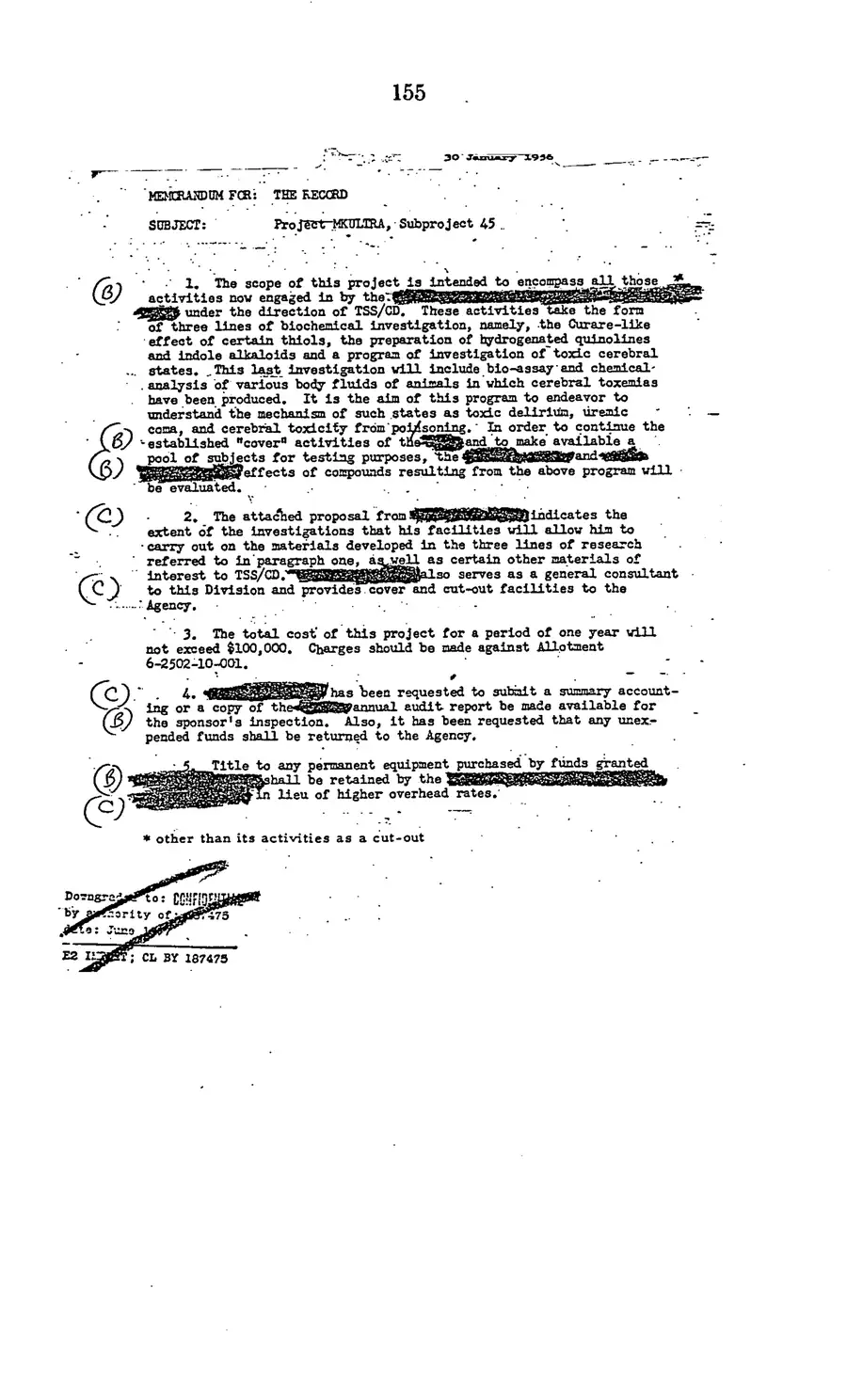 Project MKULTRA, the CIA's Program of Research in Behavioral Modification — source page 157, facsimile of the released scan