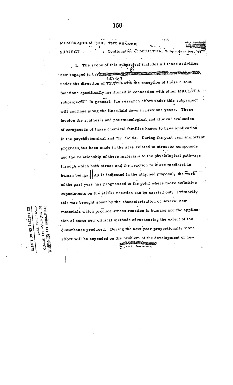 Project MKULTRA, the CIA's Program of Research in Behavioral Modification — source page 161, facsimile of the released scan