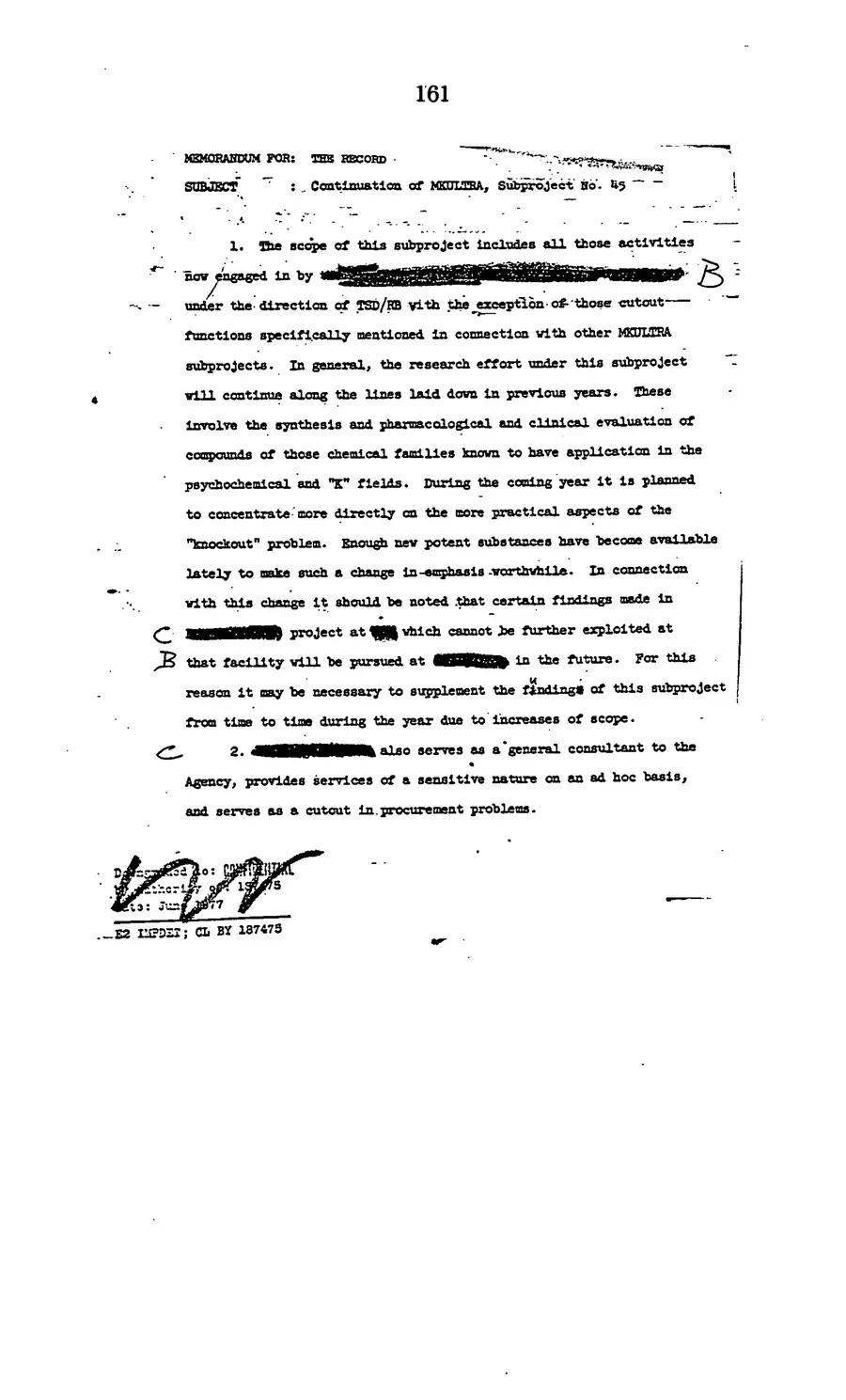 Project MKULTRA, the CIA's Program of Research in Behavioral Modification — source page 163, facsimile of the released scan