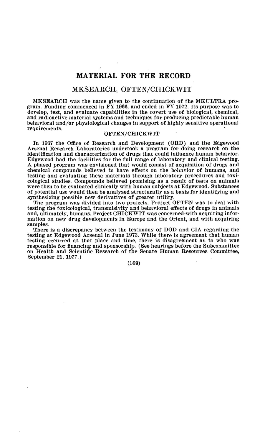 Project MKULTRA, the CIA's Program of Research in Behavioral Modification — source page 171, facsimile of the released scan