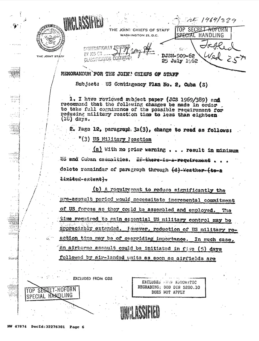 Justification for US Military Intervention in Cuba — source page 6, facsimile of the released scan