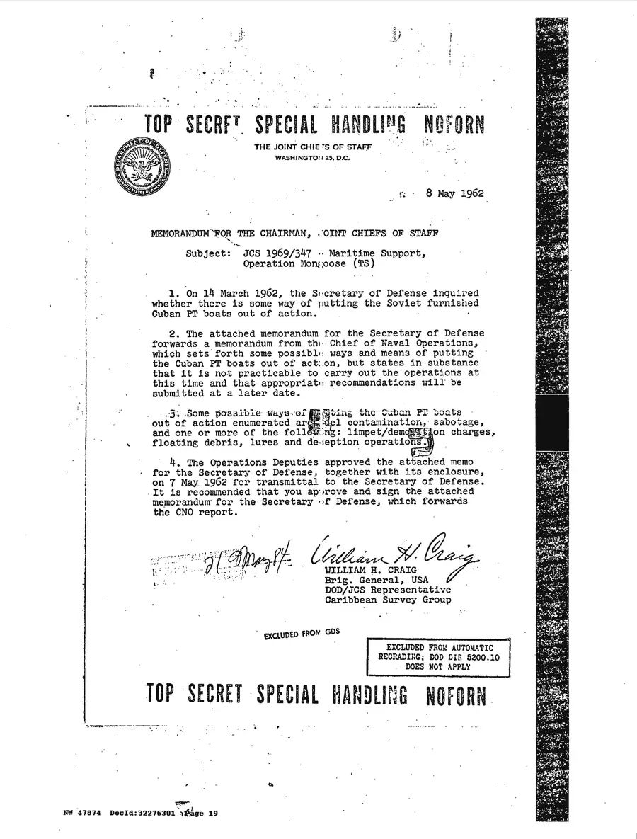 Justification for US Military Intervention in Cuba — source page 19, facsimile of the released scan