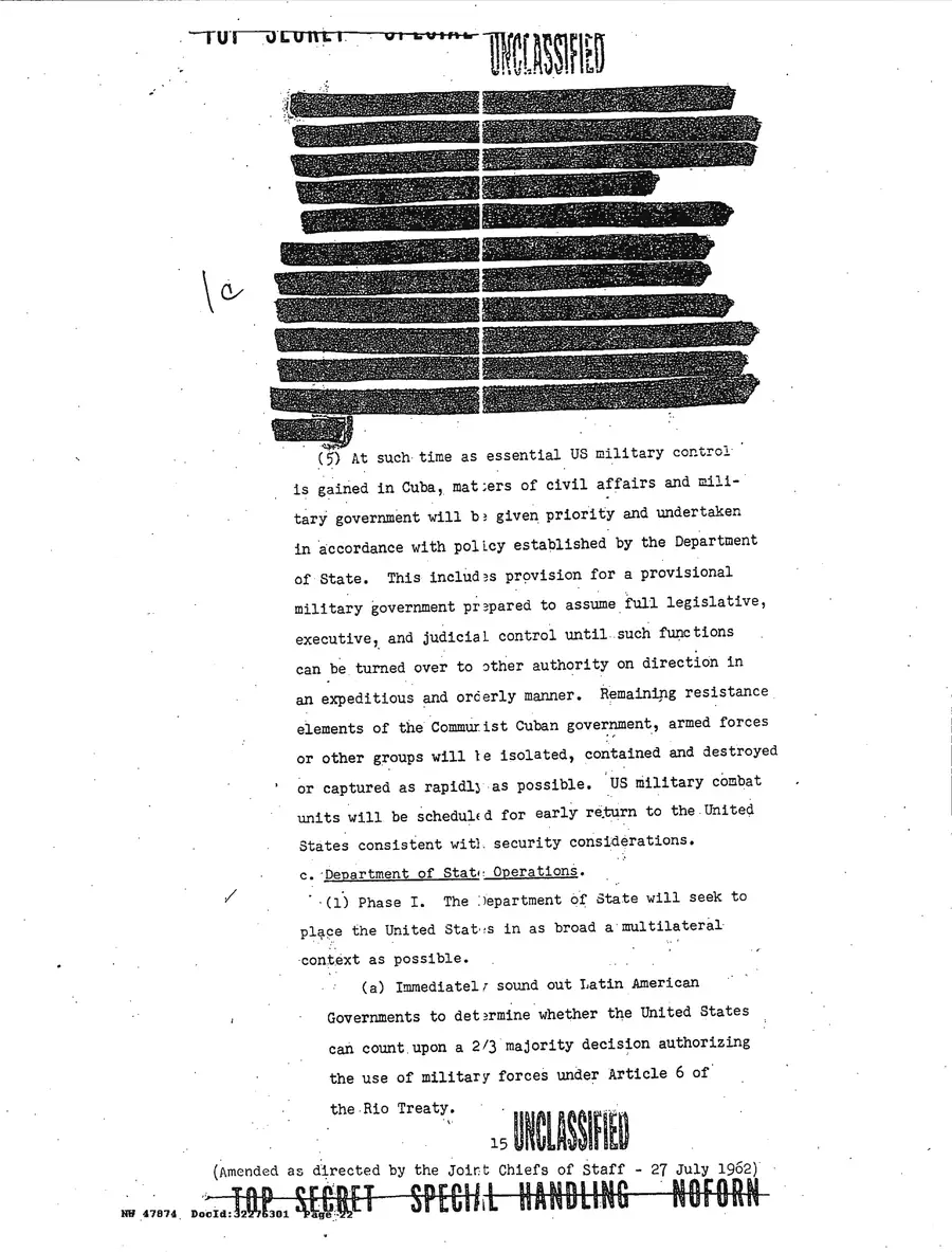 Justification for US Military Intervention in Cuba — source page 22, facsimile of the released scan