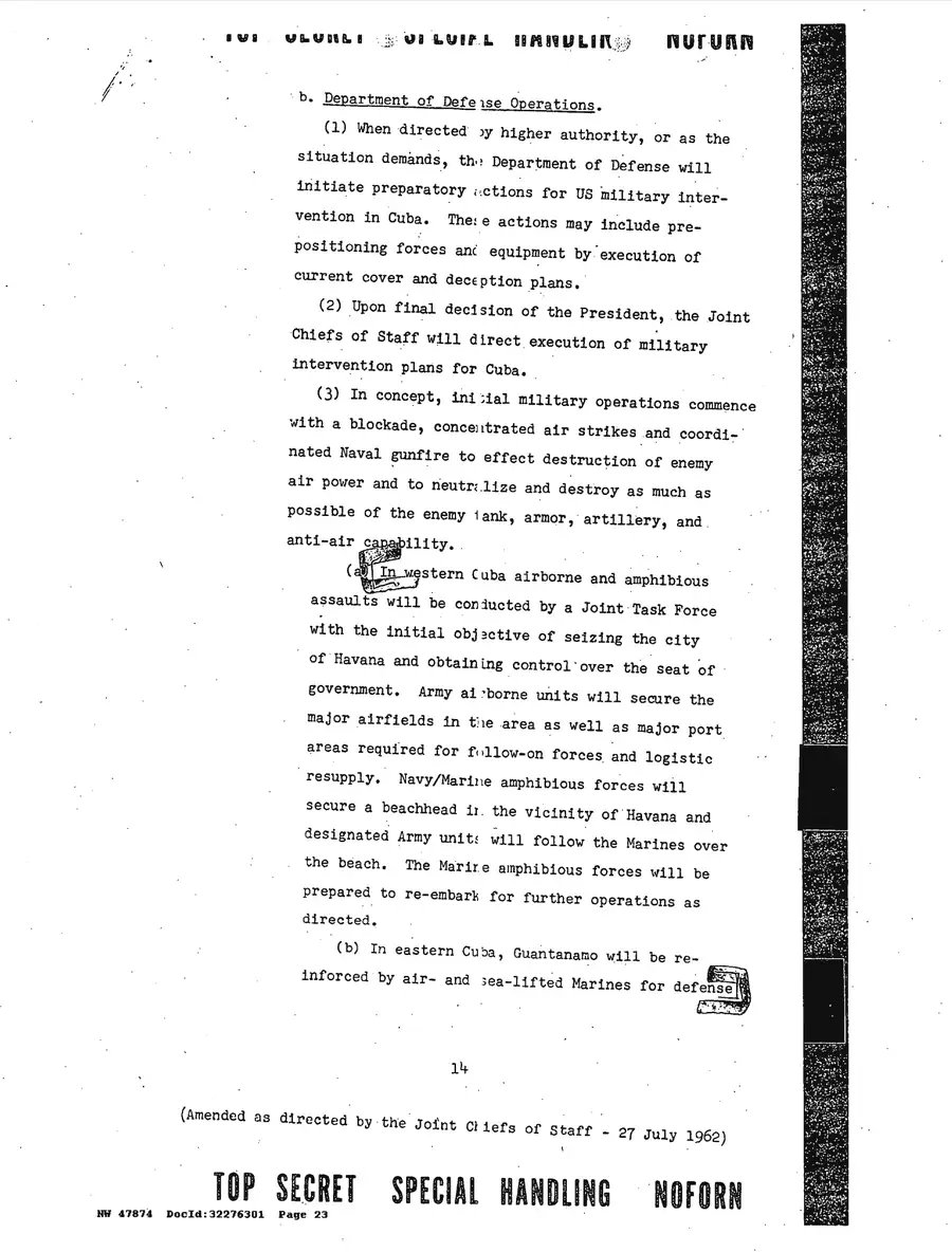 Justification for US Military Intervention in Cuba — source page 23, facsimile of the released scan
