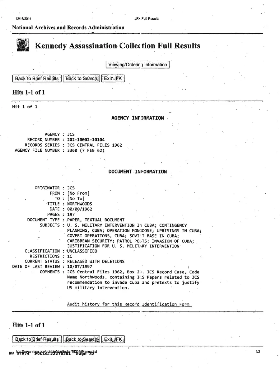 Justification for US Military Intervention in Cuba — source page 32, facsimile of the released scan