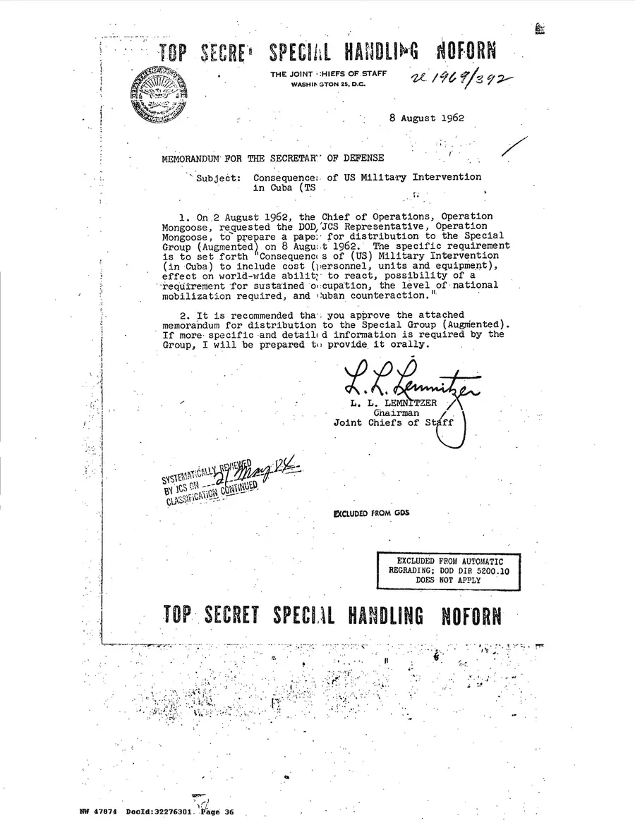 Justification for US Military Intervention in Cuba — source page 36, facsimile of the released scan