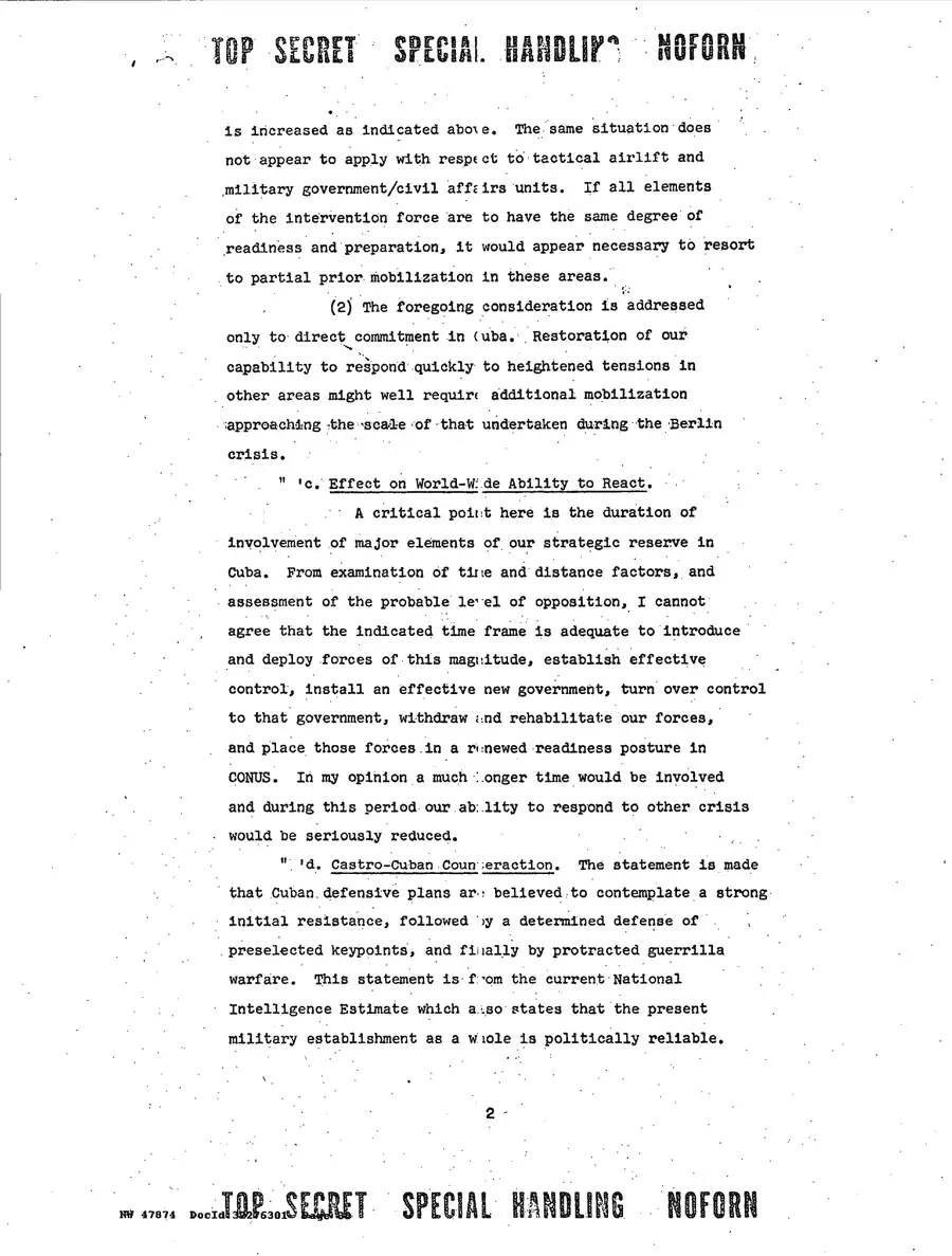 Justification for US Military Intervention in Cuba — source page 38, facsimile of the released scan
