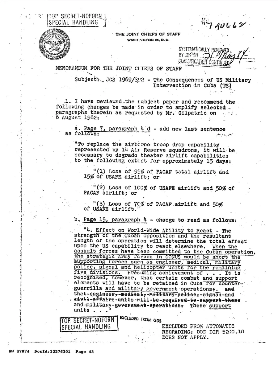 Justification for US Military Intervention in Cuba — source page 43, facsimile of the released scan