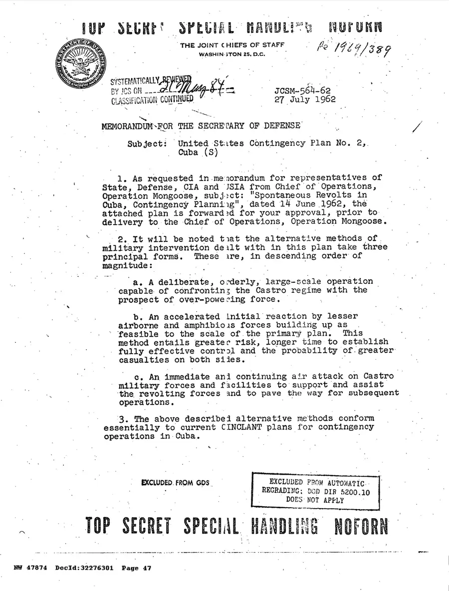 Justification for US Military Intervention in Cuba — source page 47, facsimile of the released scan