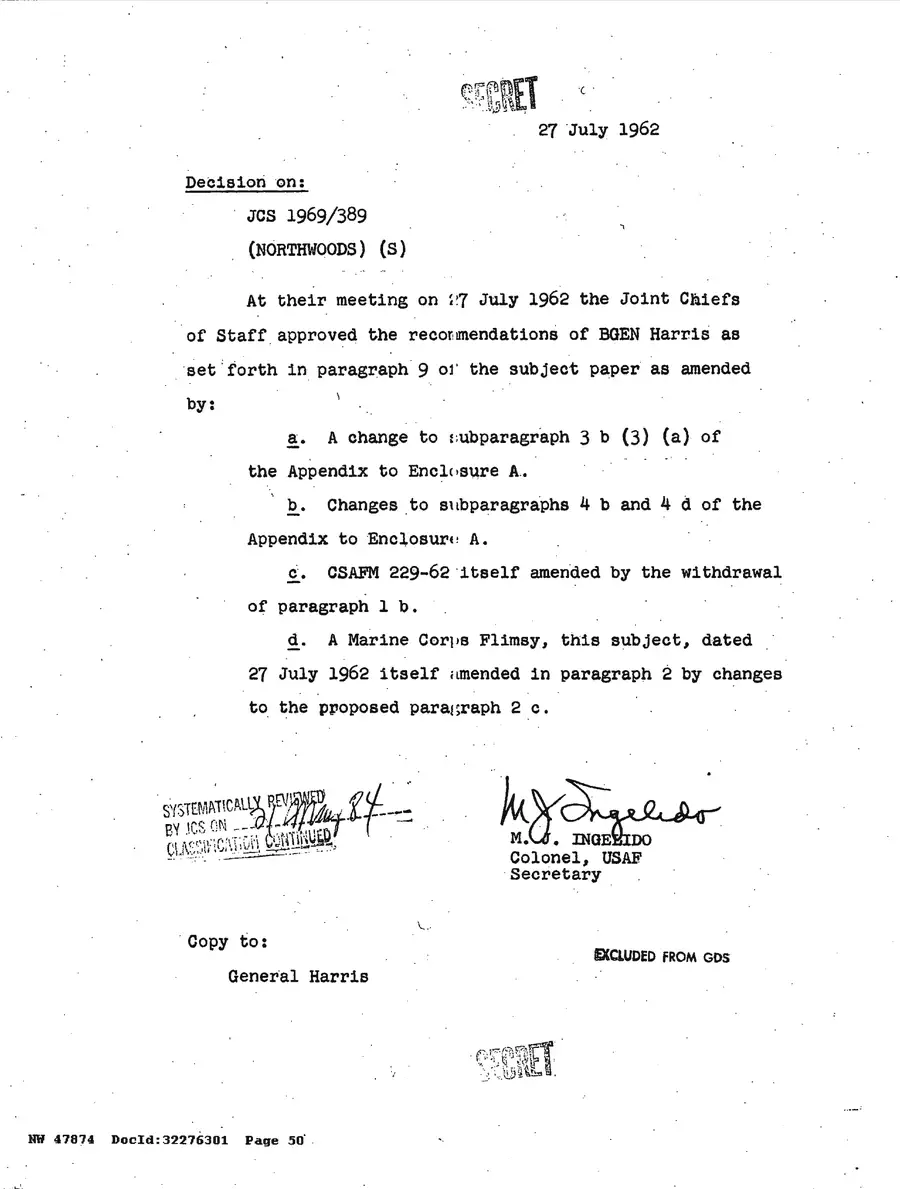 Justification for US Military Intervention in Cuba — source page 50, facsimile of the released scan