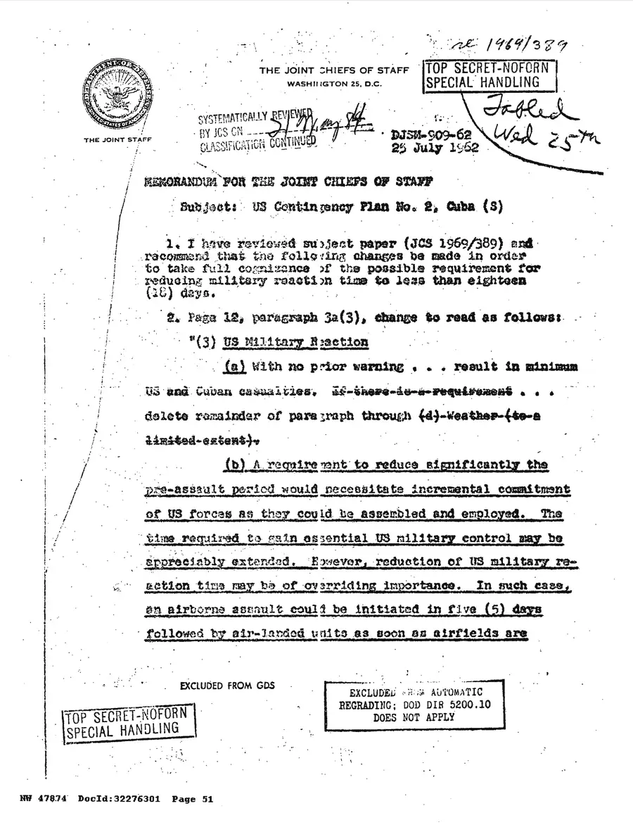 Justification for US Military Intervention in Cuba — source page 51, facsimile of the released scan