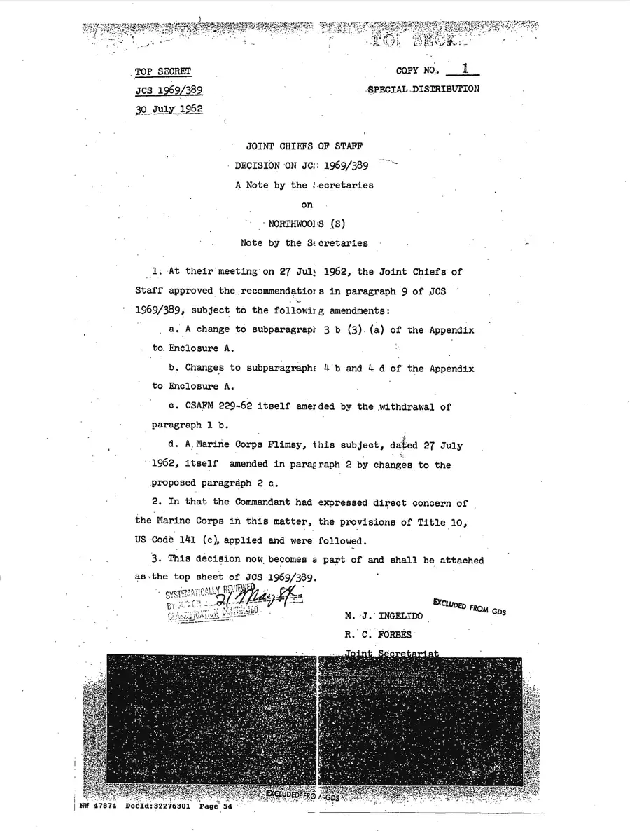 Justification for US Military Intervention in Cuba — source page 54, facsimile of the released scan