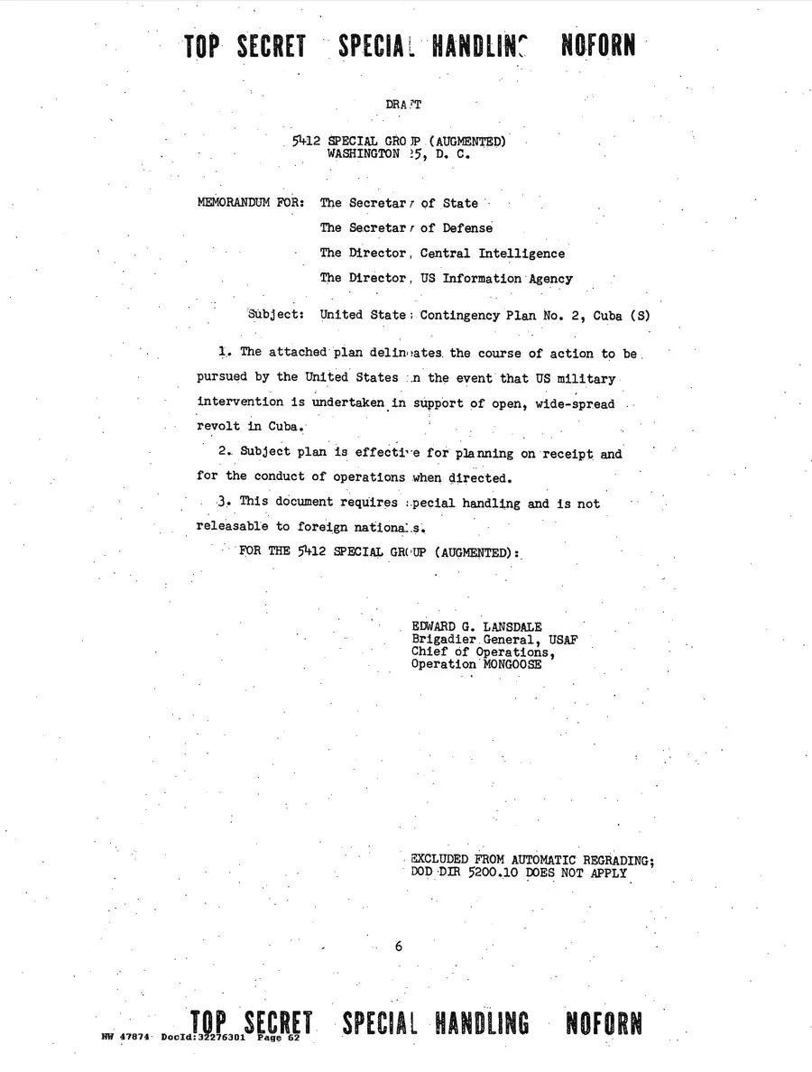 Justification for US Military Intervention in Cuba — source page 62, facsimile of the released scan