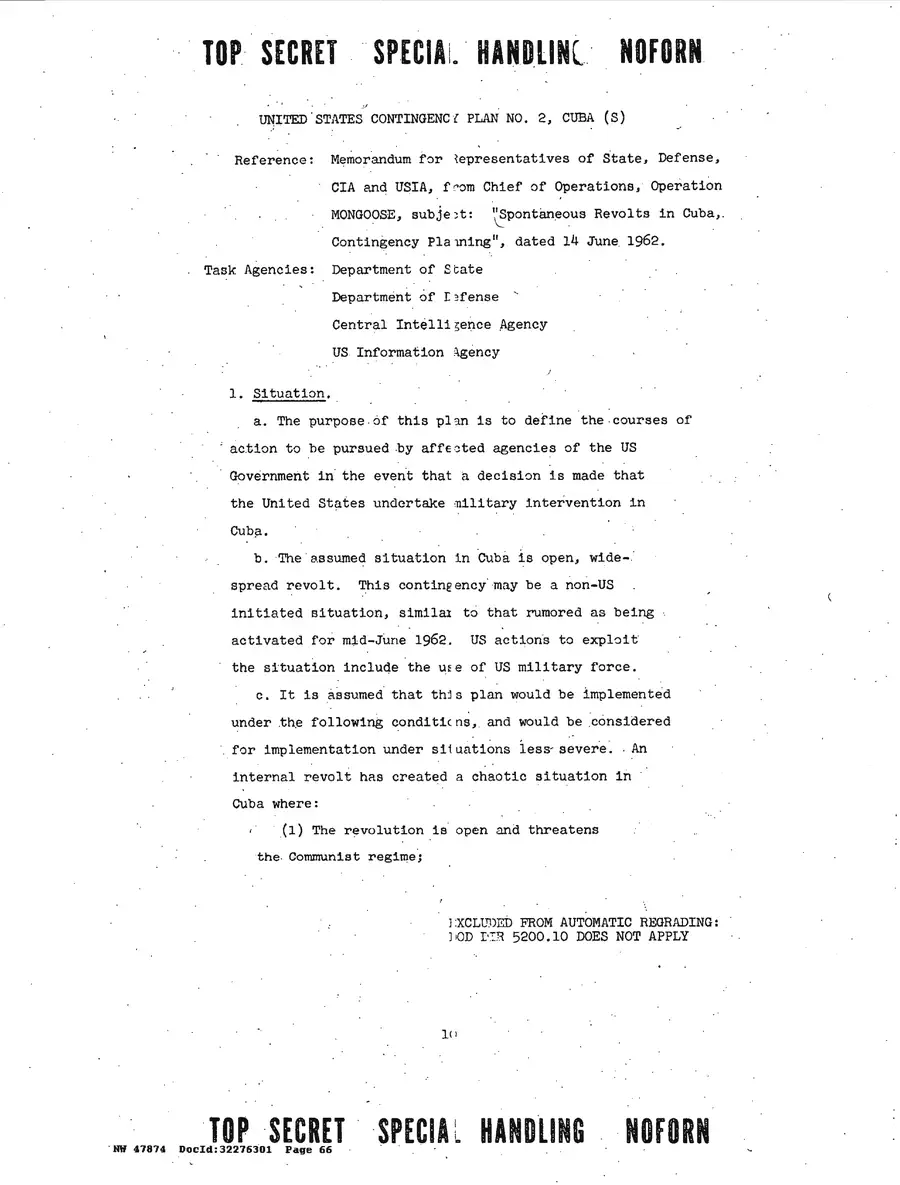 Justification for US Military Intervention in Cuba — source page 66, facsimile of the released scan