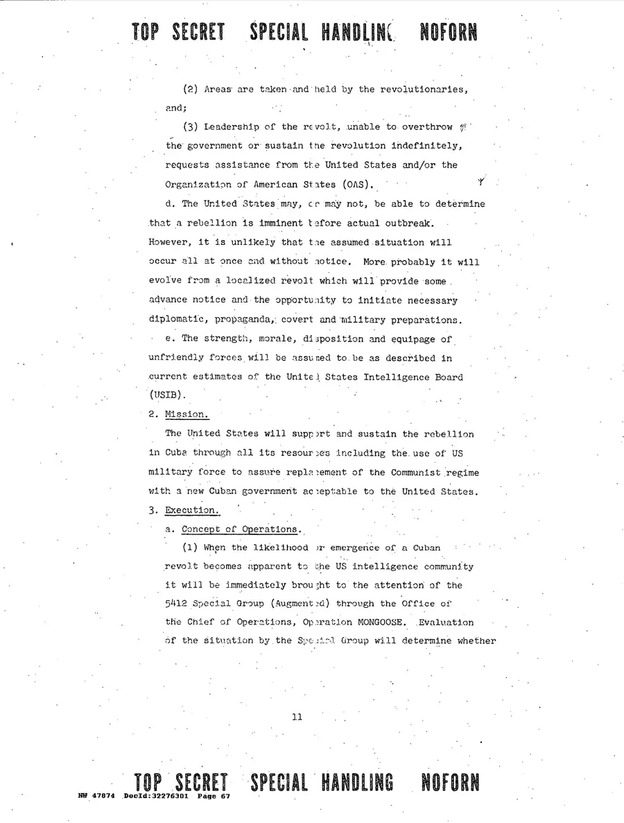 Justification for US Military Intervention in Cuba — source page 67, facsimile of the released scan
