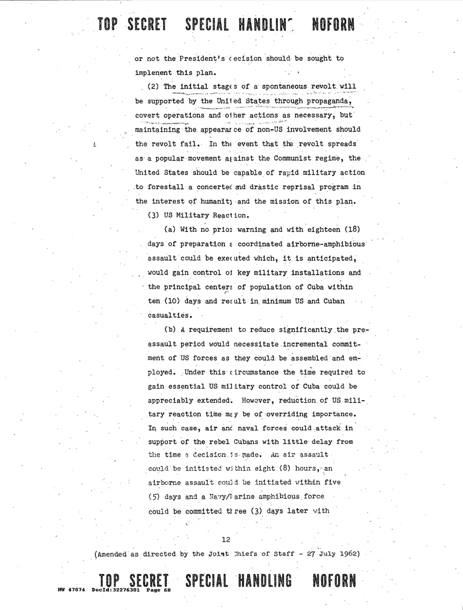 Justification for US Military Intervention in Cuba — source page 68, facsimile of the released scan